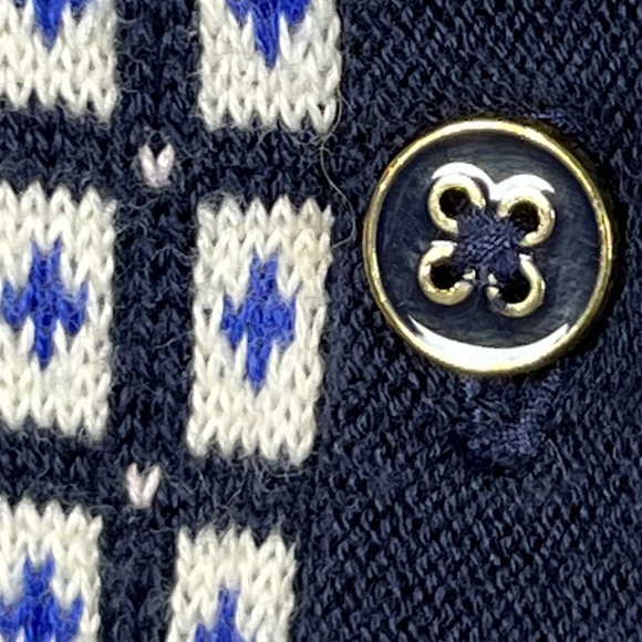 Lands' End Women's Cardigan Blue White Geometric Pattern L/T (14-16) 100% Supima - Picture 13 of 16